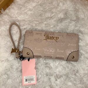 Juicy Couture fan club large za wallet/wristlet Sandstone/powder Blush NWT Y2K